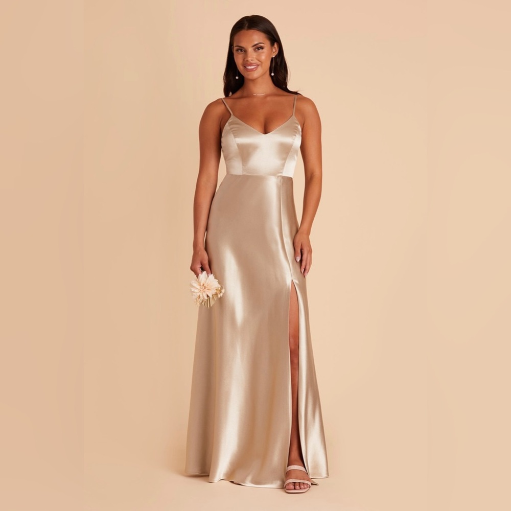 Size XXL - BIRDY GREY Satin Dress with Side Slit in Champagne